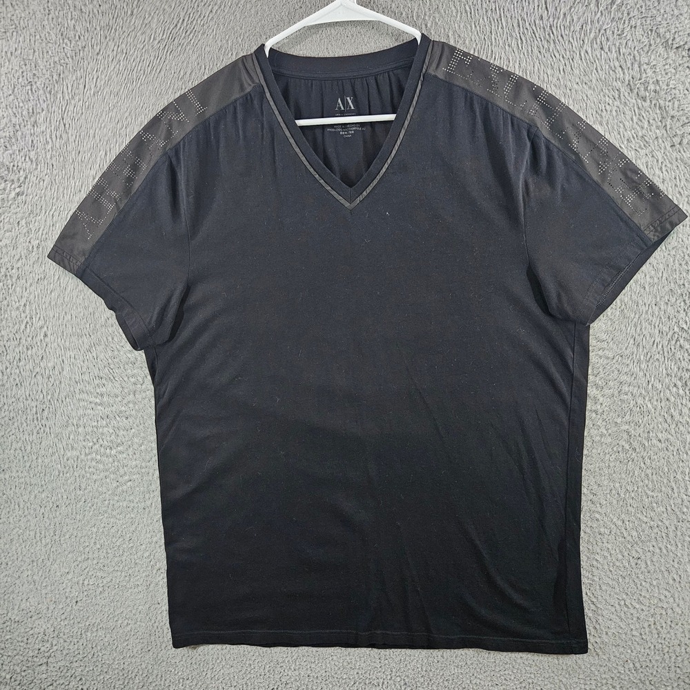 Armani Exchange Mens V-Neck T-Shirt Black Logo Shoulder Panel XL